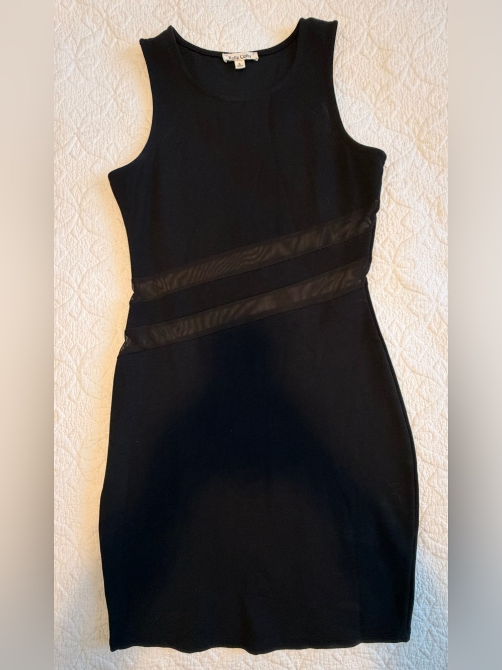 Rolla Coster Black Sleeveless Sheath Dress with Diagonal Mesh Bands